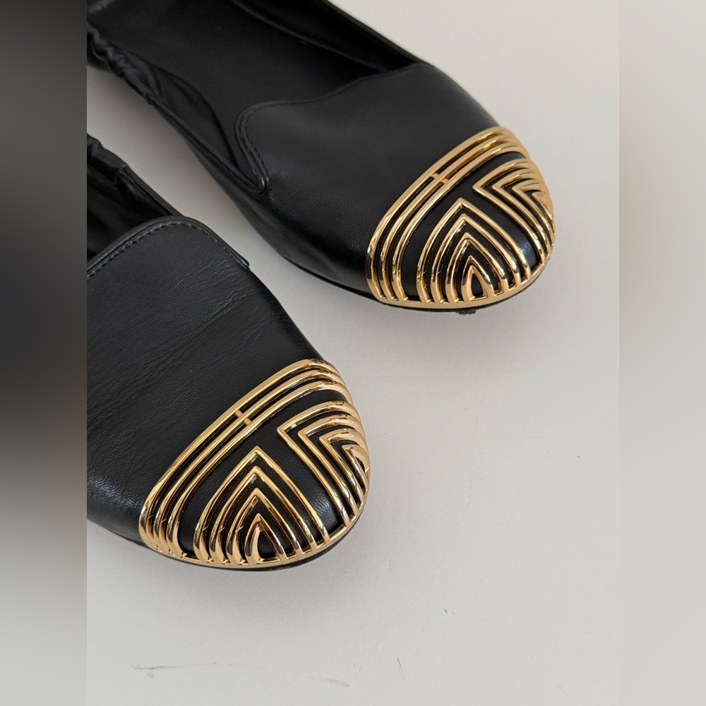 Tory Burch Charlee Women's 100%Calf Leather Ballet Flats Gold Toe Black US 9 - Picture 8 of 9